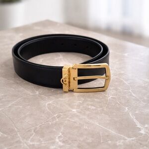 Salvatore Ferragamo Black Leather Belt with Gold Buckle